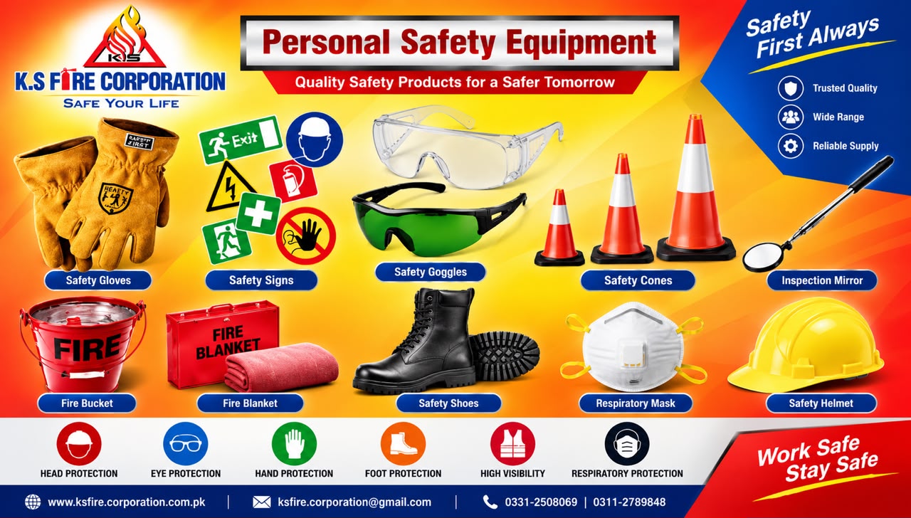 Personal safety catalogue showing gloves, eyewear, safety footwear, cones and fire blankets